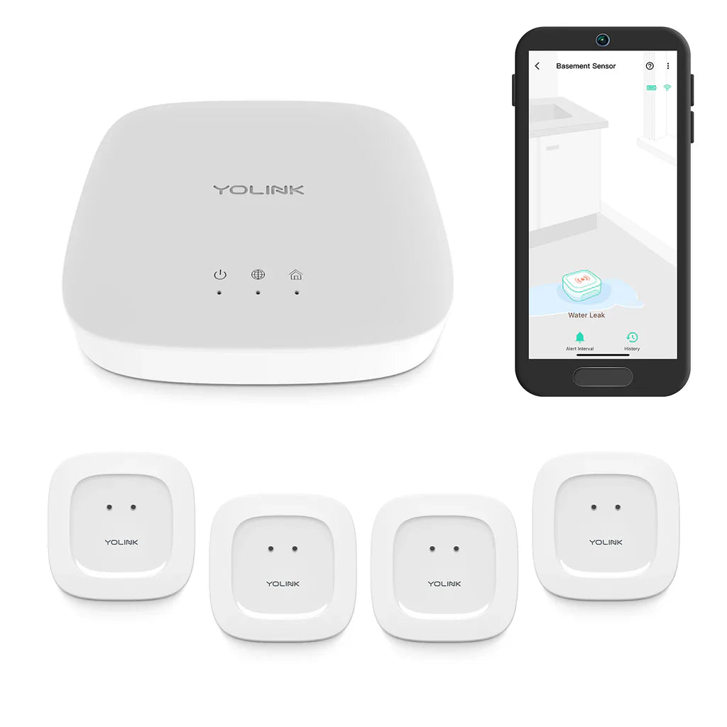 YoLink Water Leak Starter Kit (Hub + 4 Sensors)